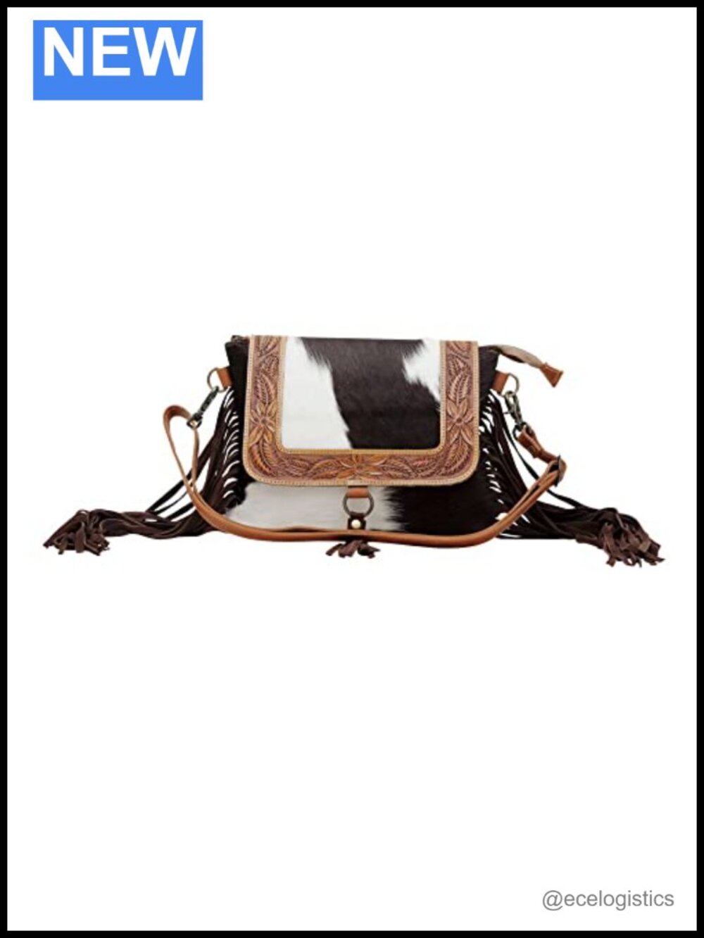 Western Leather Shoulder Bag Women Upcycled Hairon Crossbody Tassel